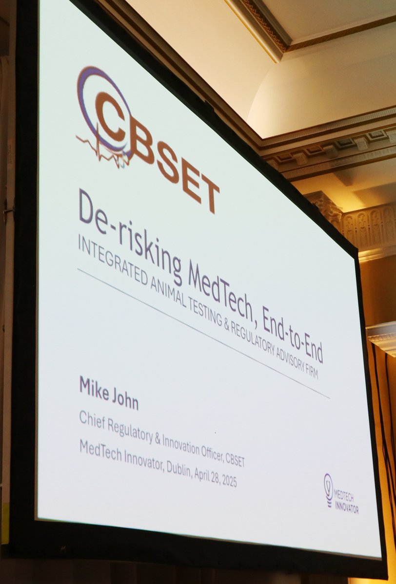MedTechStrat's tweet image. Opening round two at #InnovationDublin 2026: Michael John of Gold Sponsor @CBSETInc. A nonprofit advancing #medicaldevices with GLP facilities, imaging, and #regulatory expertise. Thank you for your support!