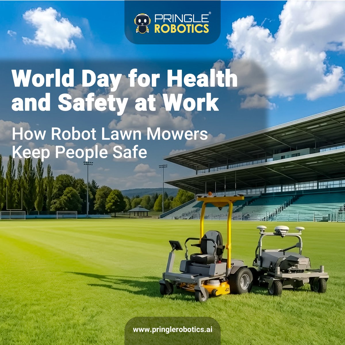 PringleRobotics's tweet photo. On #WorldDayforHealthandSafetyatWork, we're looking at the benefits of new commercial-grade robotic lawn mowers not just better for the environment, but safer for people too.

#PringleRobotics #lawnmower #robolawnmower https://t.co/SjnHgZmEm5
