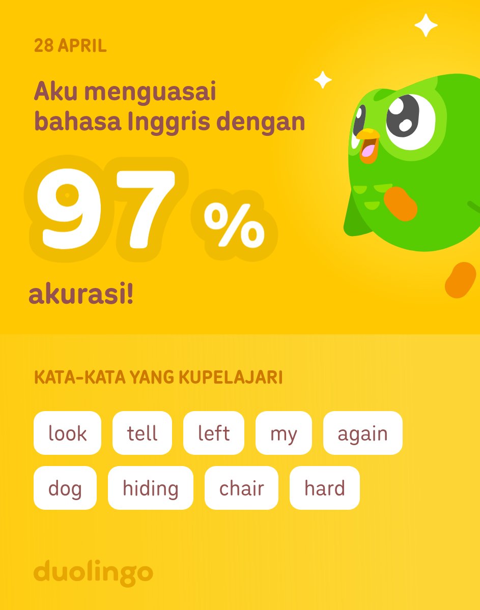 Hay_Niqq's tweet photo. Aku sedang belajar bahasa Inggris di Duolingo! Seru, efektif, dan gratis! https://t.co/zuxw7s0b0p