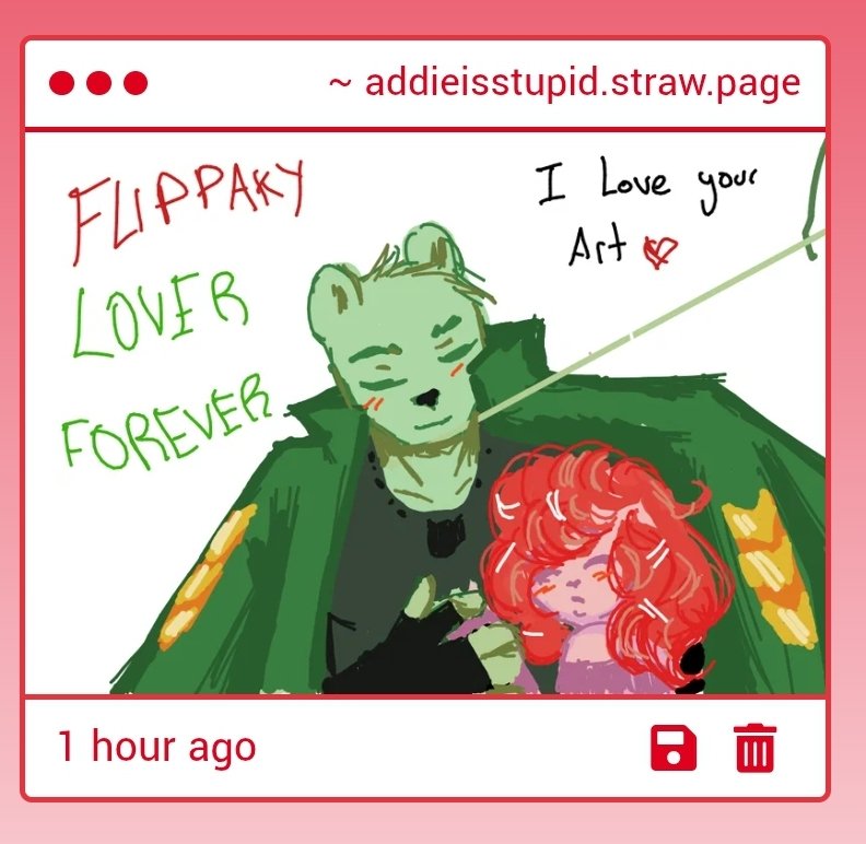 Addie_chann's tweet image. THIS IS SUPER ADORABLE WHATTT they look sooooo sweet together auugghh 😩😩😩 
flaky is drawn just beautifully, she's so little, 3 apples tall. look at the size of his hand 🤤

THANK U SO MUCH WE WILL LOVE FLIPPAKY TILL THE DAY WE DIE 💗💗 #flippyxflaky 
⋆ addieisstupid.straw.page