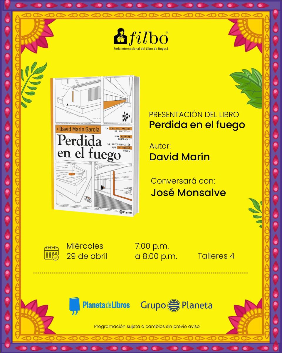 josemonsal's tweet photo. Mañana en la feria estaremos conversando con David Marín –el autor que más datos verificados aporta– sobre el Holocausto del Palacio de Justicia (6-7 nov/85). Su libro “Perdida en el fuego” es tan sólido como incómodo.
🔥¿Qué es aquello que se perdió en el fuego del Palacio? 🔥 https://t.co/iaDg4R02XS