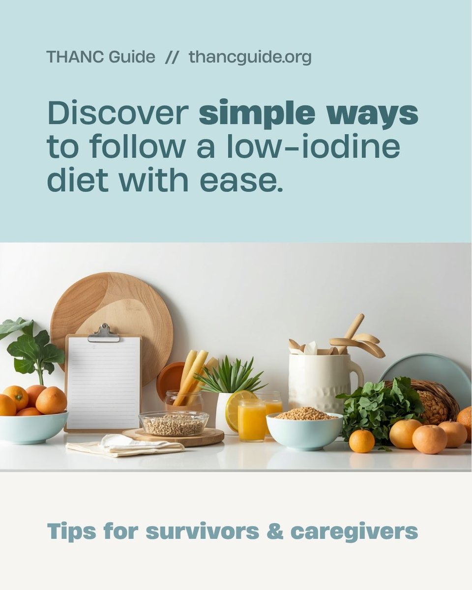 THANCGuide's tweet photo. A low-iodine diet can feel easier with the right plan. Read this article for simple food tips, meal ideas and recipes for thyroid cancer survivors preparing for RAI 🥣 👉 https://t.co/pmfYSuawJs #ThyroidCancer #CancerSupport https://t.co/MWzd64EVQV