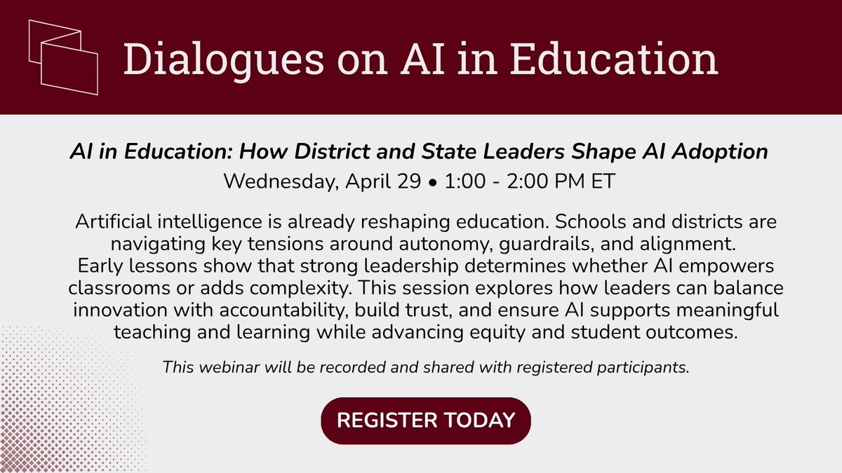 aefpweb's tweet photo. Join us tomorrow at 1 PM ET for AI in Education: How District and State Leaders Shape AI Adoption. Register today: https://t.co/Y4nLj7ewiT https://t.co/0CCD4ZBXGS