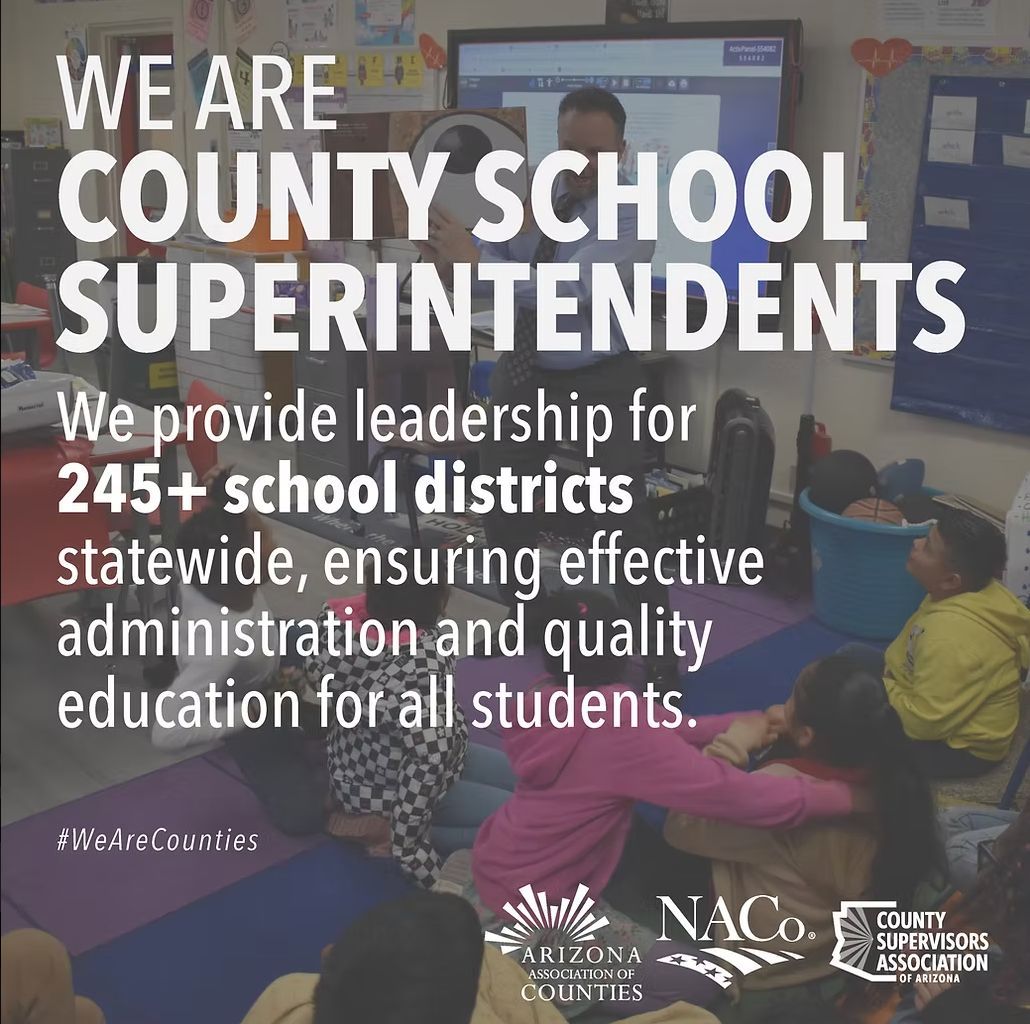 AZCounties's tweet photo. County school superintendents play a critical role in supporting more than 245 school districts across Arizona, driving strong leadership, effective administration, and quality education for every student. @csaofaz @NACo https://t.co/j64SPrwqYP