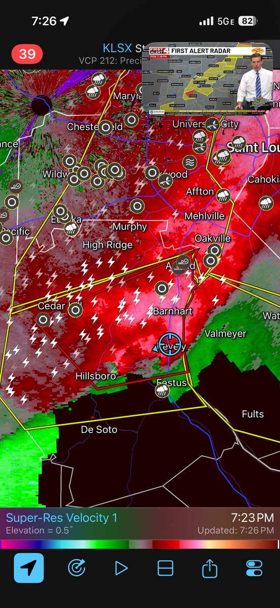 PDPJ's tweet image. Couple of videos from the tornado warned storm in Jefferson County as it rolled over Pevely , Mo. at 7:20 pm last night #stlwx @NWSStLouis @stltoday