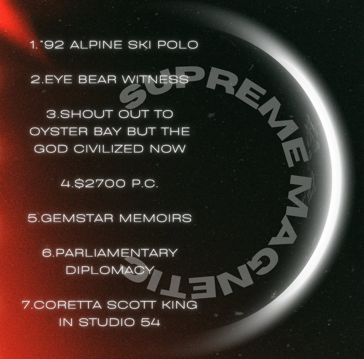 SUPREME MAGNETIC 2    5/8

210N MUSIC GROUP 

COVER ART/ TRACK LIST