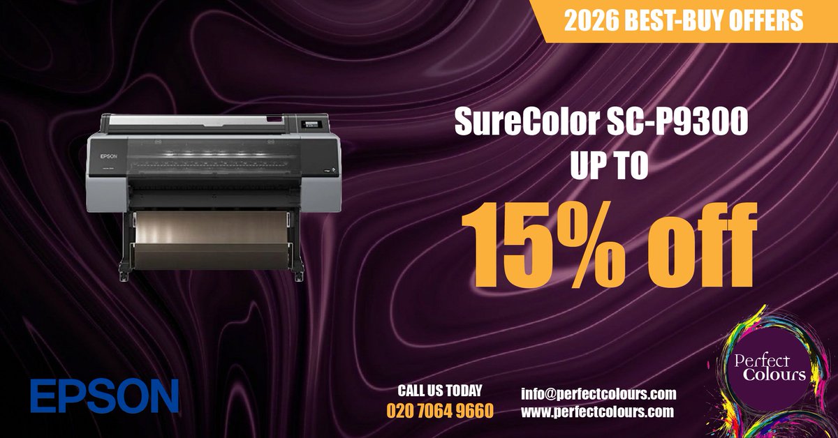 perfectcolours's tweet photo. We're currently taking 15% off the price of a new @EpsonUK SureColor SC-P9300 printer. 

Call us now on 020 7064 9660 to place your order. 

#wideformat #printer https://t.co/hqO5mnsQ6w