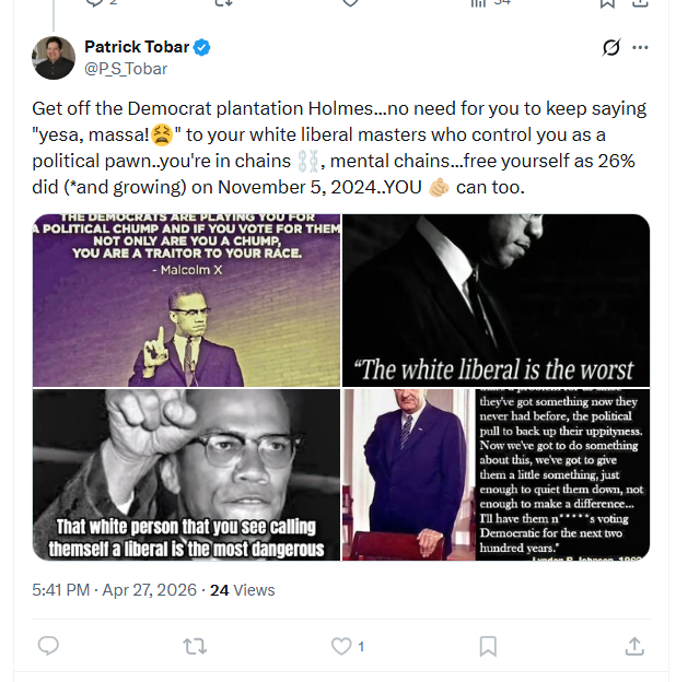 another white man trying to tell me how I should act. Its pathetic that he doesn't understand how ironic his statement is. He promptly blocked after this racist rant.