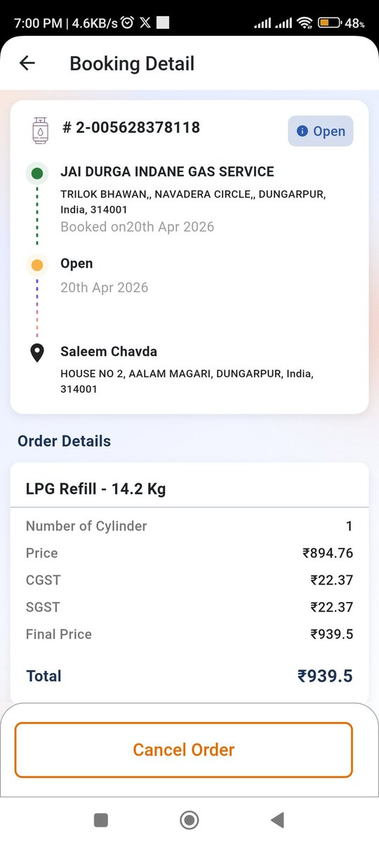 salimkhan39's tweet photo. @IndianOilcl I booked gas on 20th April but the gas tank has not arrived yet.Payment has also been made online https://t.co/HaLBSY7vCf