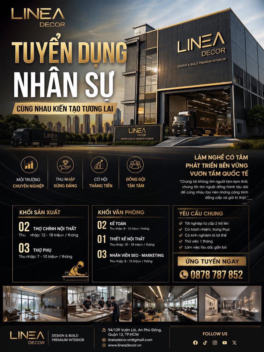 Ctylineadecor's tweet photo. 🔥 LINEA DECOR TUYỂN DỤNG – TÌM NGƯỜI LÀM NGHỀ, KHÔNG TÌM NGƯỜI LÀM TẠM 🔥

Chúng tôi không tìm người chỉ “đi làm cho có”.
Chúng tôi tìm anh em làm nghề có tâm – có trách nhiệm – muốn đi lâu dài.

Hiện tại Linea Decor đang mở rộng xưởng và cần tuyển: https://t.co/FS3iTjRdW7