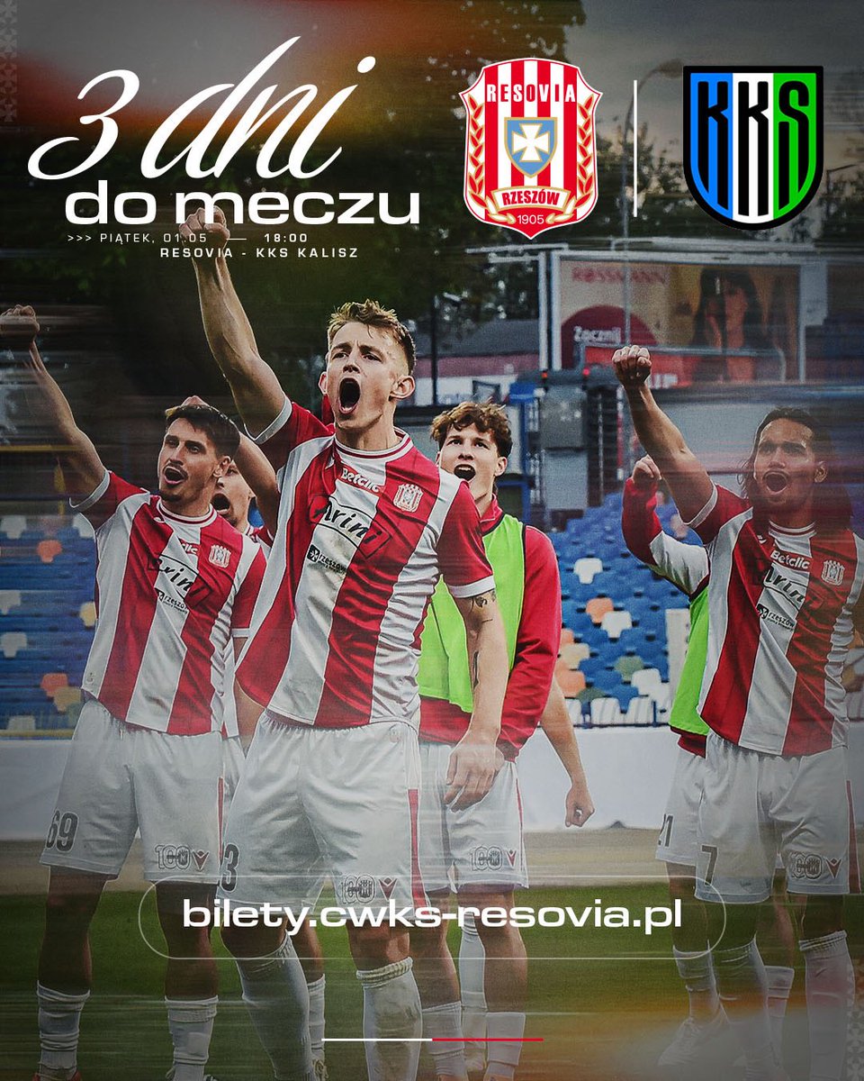 cwksresoviapl's tweet photo. 𝟑 𝐃𝐍𝐈 𝐃𝐎 𝐌𝐄𝐂𝐙𝐔 ✊⚪️🔴
🗓️ 01.05.2026 (piątek), 18:00
🎟️ https://t.co/FLgMVIpJtC
🚌 Darmowa komunikacja z Resovii o 17:00
🛒 Na meczu stoisko Sklepu Resovii Rzeszów https://t.co/EVcB8ulmyZ