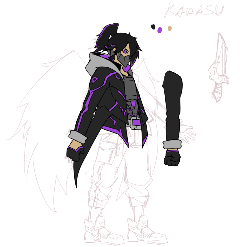 satRio_Galih's tweet image. WIP beat em up avian themed character - Karasu The Raven, tweak the jacket a bit.
#gamedev #spine2d