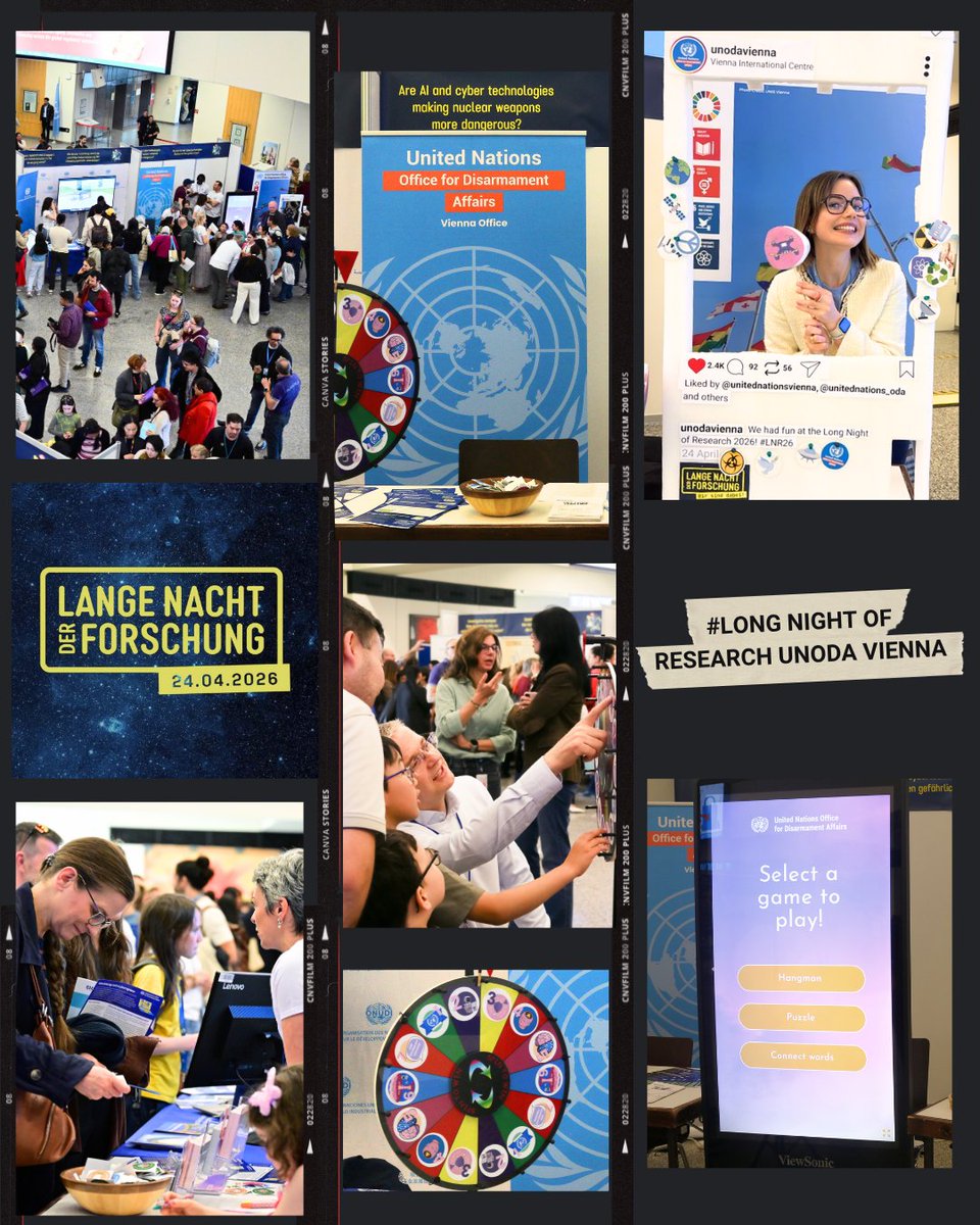 unodavienna's tweet image. Thank you for joining us at the Long Night of Research!

@UN_Vienna opened its doors to 2,900 visitors, and many stopped by our booth to explore disarmament, AI, cyber technologies and nuclear risk through playful activities.

#UNODA #LongNightOfResearch #Disarmament