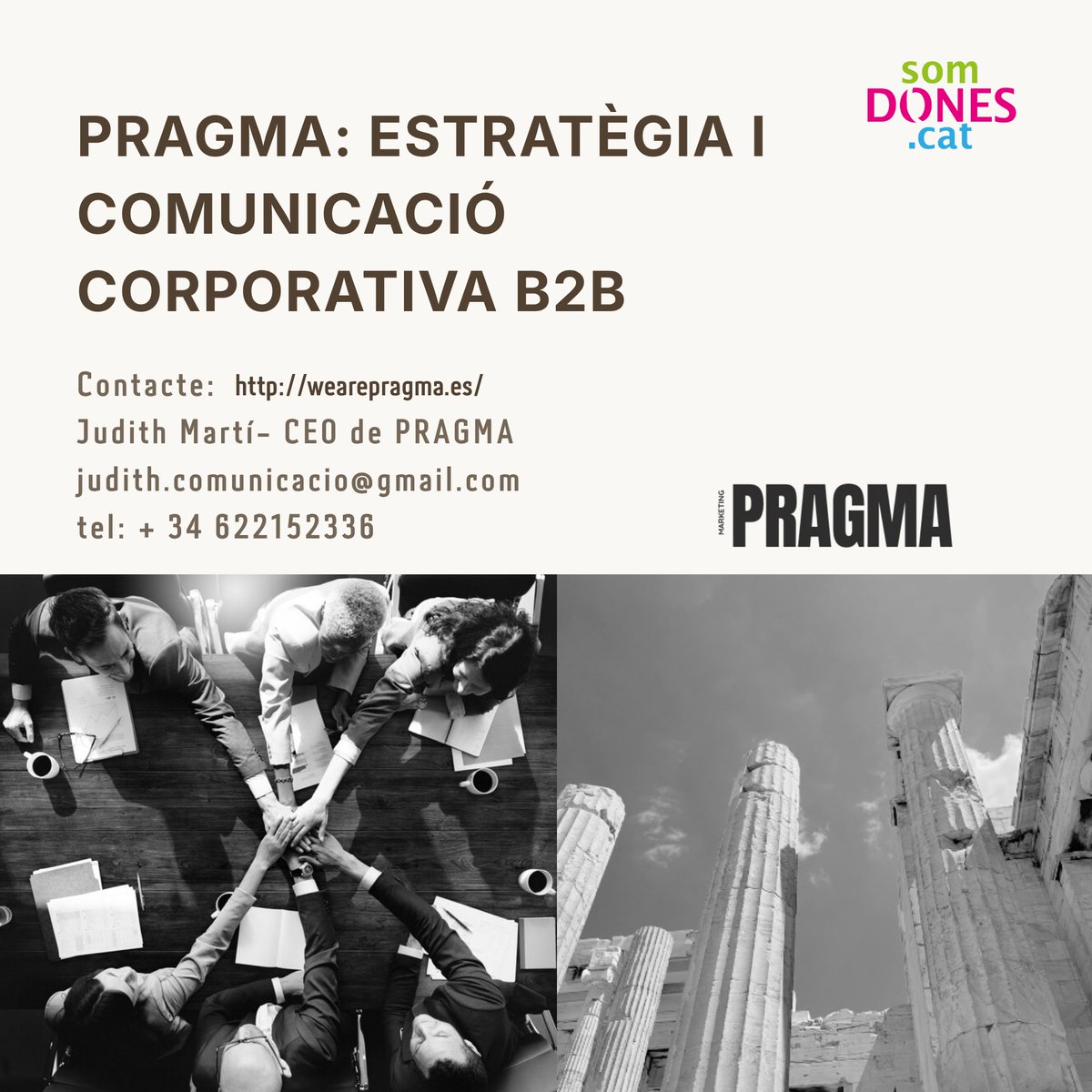 SomdonesC's tweet image. SomDONES.cat col·labora amb PRAGMA, que és la nostra empresa referent d’Estratègia integral B2B.

Contacte:
wearepragma.es
judith.comunicacio@gmail.com
tel: + 34 622152336

#somdones #pragma #promocio