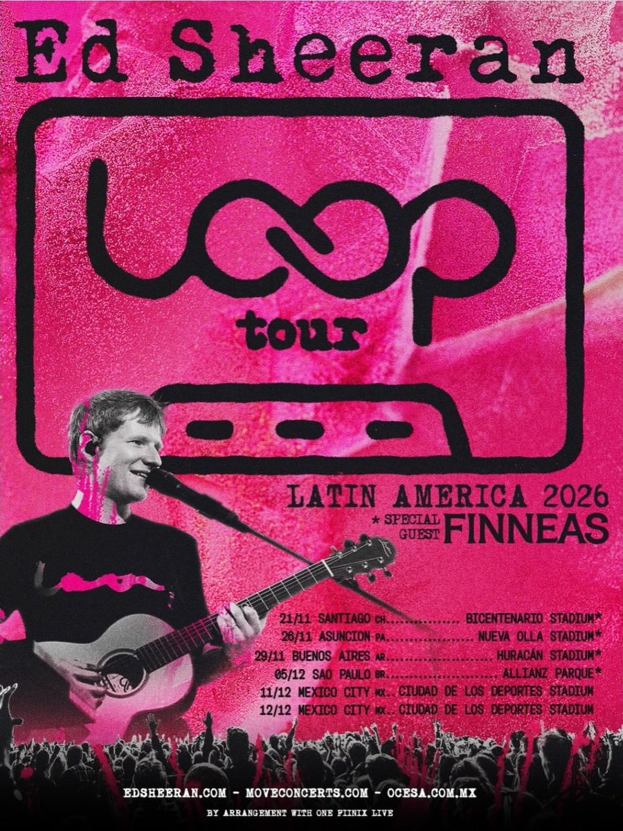 FinneasSP's tweet photo. Finneas actuará en Chile, Paraguay, Argentina y Brasil como telonero de @edsheeran !

Tickets ya a la venta. https://t.co/TmtBt9LJ7C