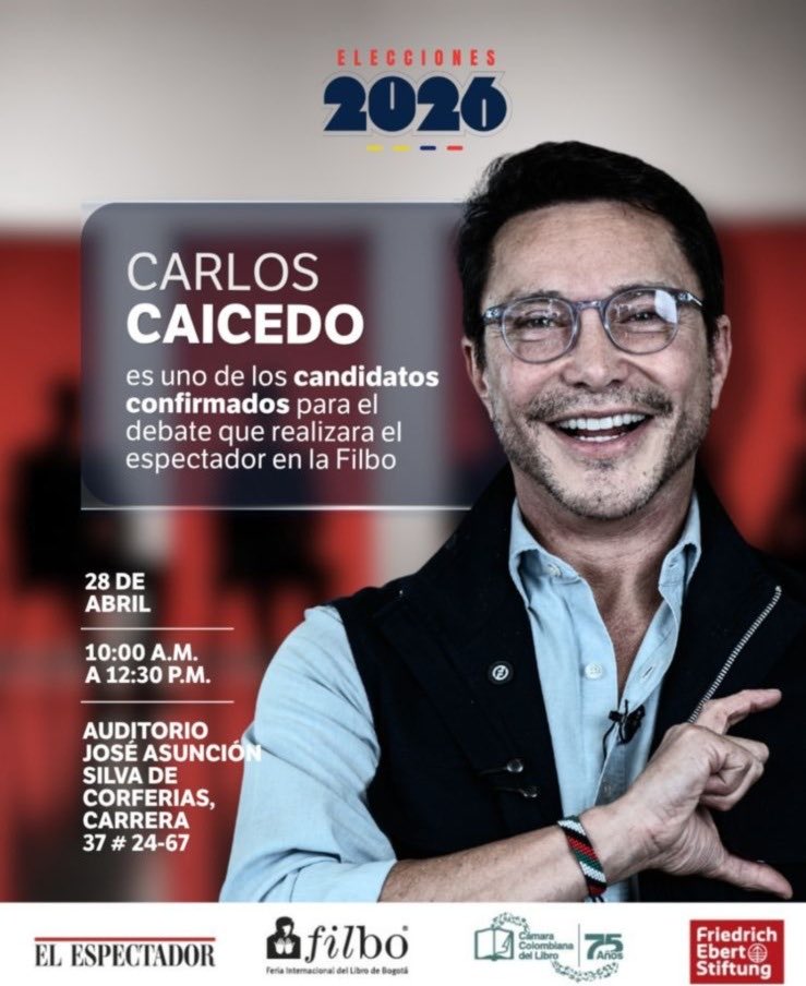 carlosecaicedo's tweet image. #EnVivo conéctate al debate presidencial en la @FilBogota 2026 EN VIVO: cultura, democracia y modelo de país.

Hablaré cómo la cultura construye desde la inversión social, la verdadera paz y progreso que impulse los cambios que Colombia necesita.

🔴 facebook.com/carloseduardoc…