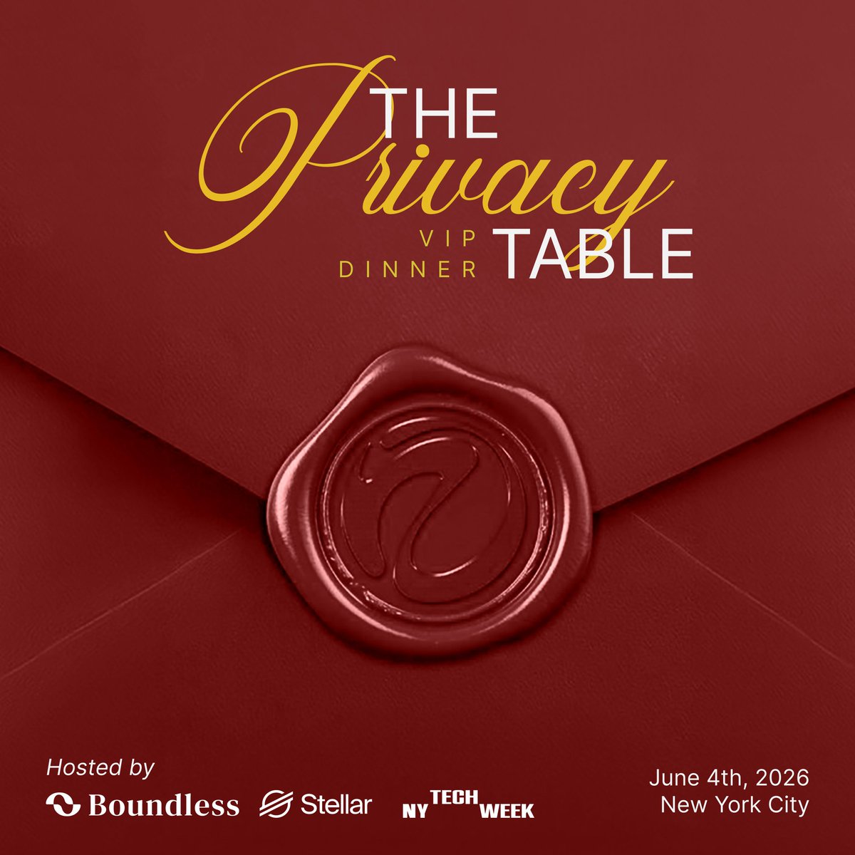 boundless_xyz's tweet photo. We're teaming up with @StellarOrg to bring the second edition of the Privacy Table to NY @Techweek_ 

A curated dinner for C-suite leaders and decision makers shaping the future of private payments and onchain privacy. Request a seat: https://t.co/h22sq5CV9q

After dinner, we're keeping it going with an afterparty for our NYC partners and friends. Drinks, music, and a packed room of the people making this space move. Join us: https://t.co/Sw1uO80Gb7