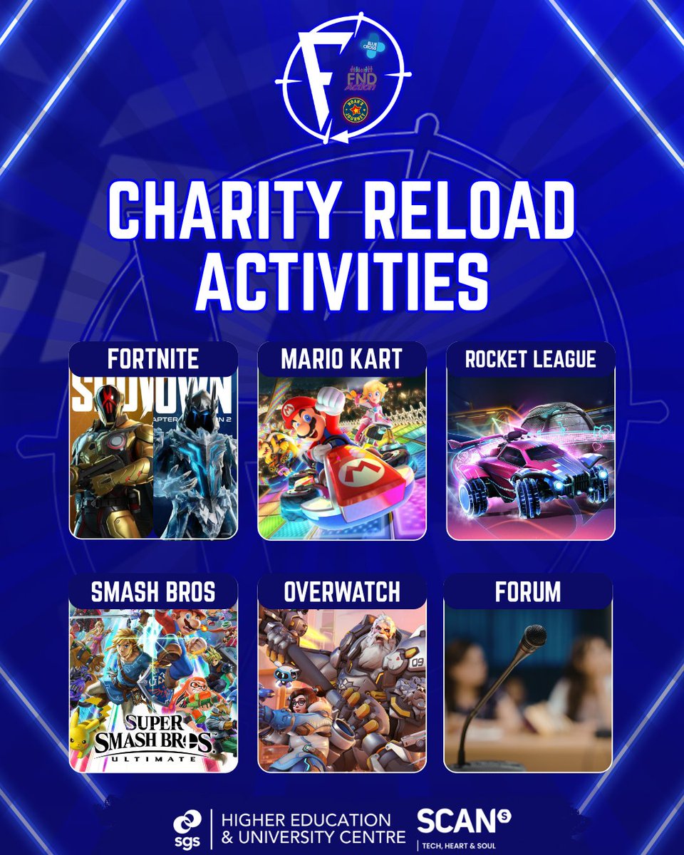 FirstShotSGS's tweet photo. Here’s an exciting look at our charity stream lineup; we can’t wait to share them with you.
Our schedule is locked in, with these six activities, tons of fun, and all for amazing causes. Tune in on stream May 1st. See you there! #charityreload #charity #esports #gaming #firstshot https://t.co/gl9dWT0X6f