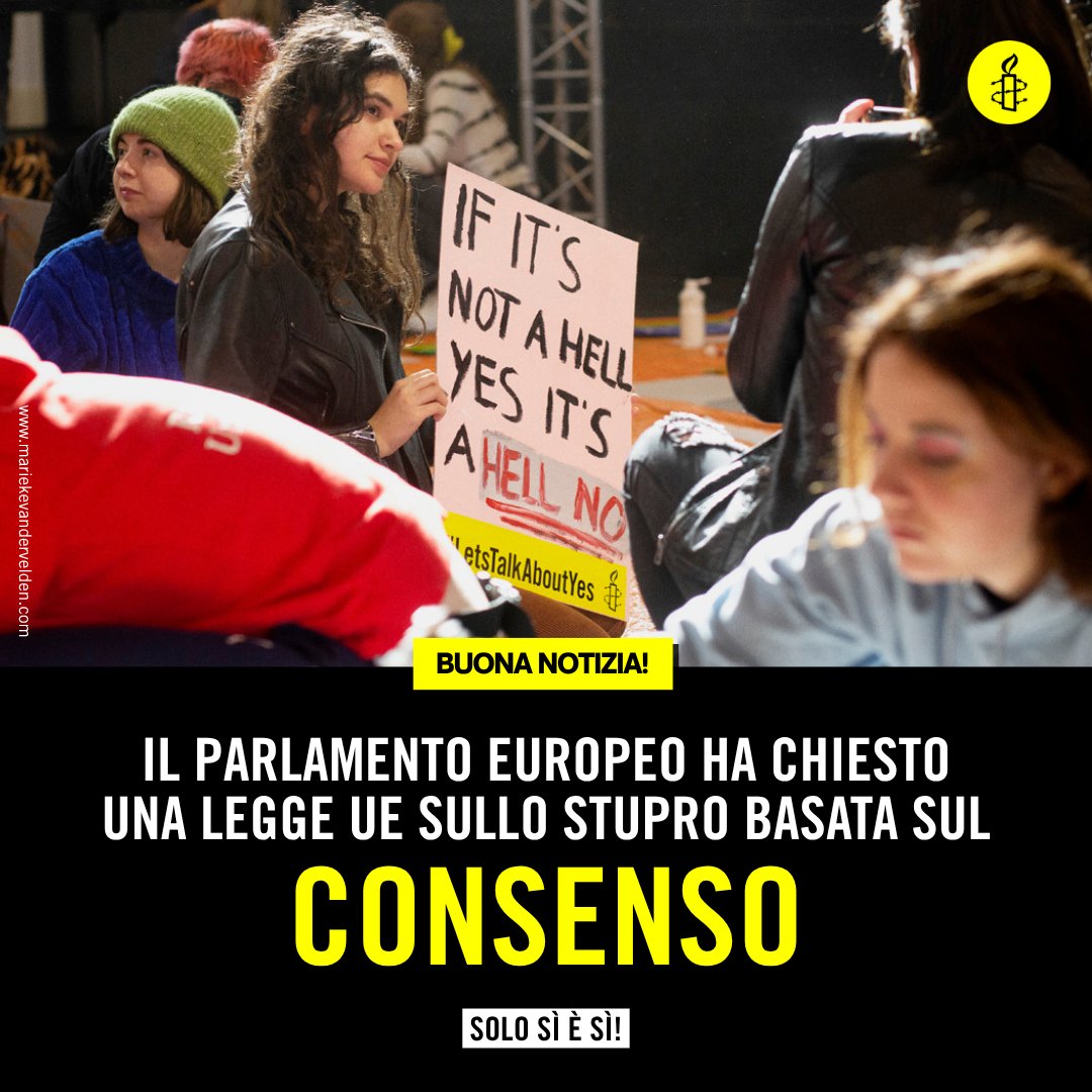 amnestyitalia's tweet photo. Il Parlamento europeo ha approvato un rapporto che chiede l'adozione di una definizione di stupro basata sul consenso vincolante per tutti gli stati membri https://t.co/3AFbNo6gRf https://t.co/qMuQWOtVZS