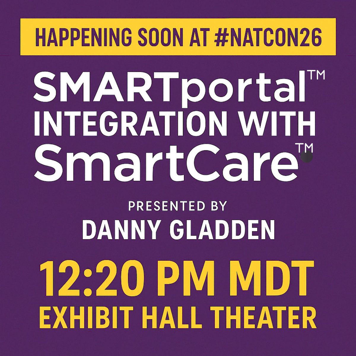 StreamlineHCSol's tweet photo. 🚨 Happening TODAY at #NatCon26 - don’t miss this session! 🚨

🕧 TODAY | 12:20 PM MDT
📍 Exhibit Hall Theater

Join Danny Gladden and Peter Cajina as they take the stage to show how SMARTportal™ seamlessly integrates with SmartCare™. https://t.co/D58ohWeJaE