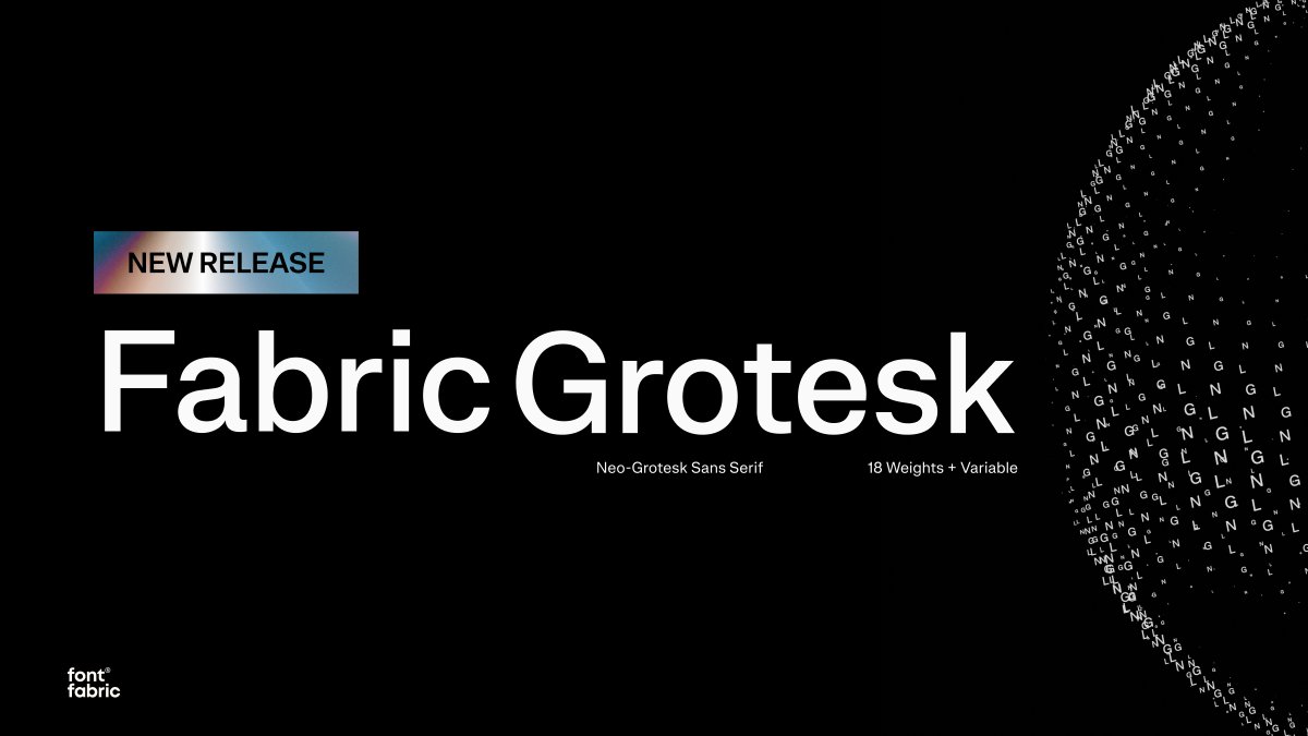Fontfabric's tweet photo. Fabric Grotesk is here.

Meet a Neo-Grotesk built for the digital era, rooted in the visual clarity of the Swiss style, bringing neutral shapes together with a sharp contemporary edge.

18 styles + 1 variable font. Extended Latin &amp; Cyrillic support. https://t.co/XmTj1wPKQo https://t.co/78F1GNotxP