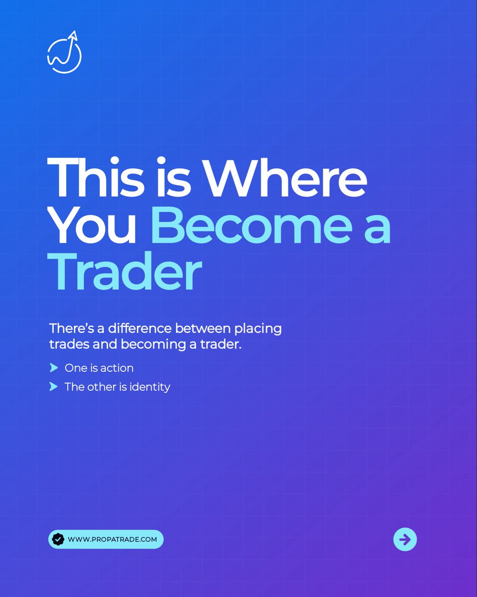 PropaTrade's tweet image. Placing trades ≠ Becoming a trader.

At PropaTrade Gurukul, you build discipline, structure &amp;amp; mindset.
Because trading isn’t what you do. It’s who you become.

Join now : propatrade.com

#TraderMindset #Consistency #TradingJourney #PropaTrade #Discipline #LevelUp