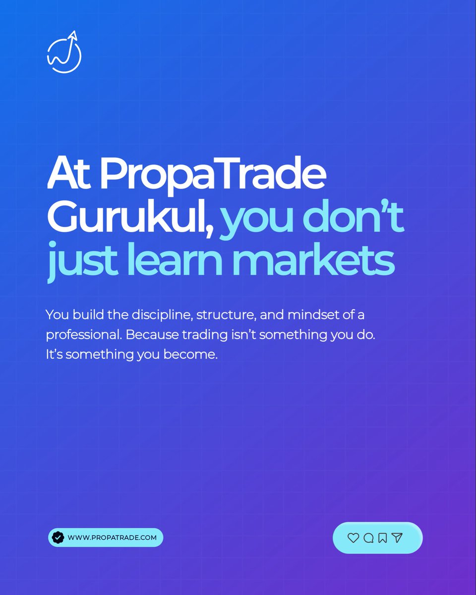 PropaTrade's tweet image. Placing trades ≠ Becoming a trader.

At PropaTrade Gurukul, you build discipline, structure &amp;amp; mindset.
Because trading isn’t what you do. It’s who you become.

Join now : propatrade.com

#TraderMindset #Consistency #TradingJourney #PropaTrade #Discipline #LevelUp