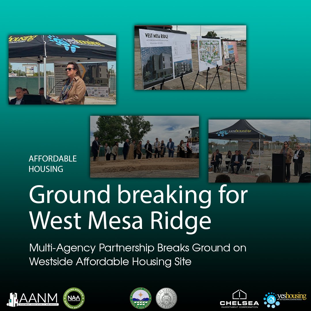 AAofNM's tweet image. Phase A of West Mesa Ridge has begun! The new affordable housing community will offer one, two, &amp;amp; three bedroom apartments for renters earning 30%-80% AMI, set to complete by Feb 2028. Congrats to all!

bernco.gov/blog/2026/04/1…

#AANM #apartmentindustry #newmexico #multifamily