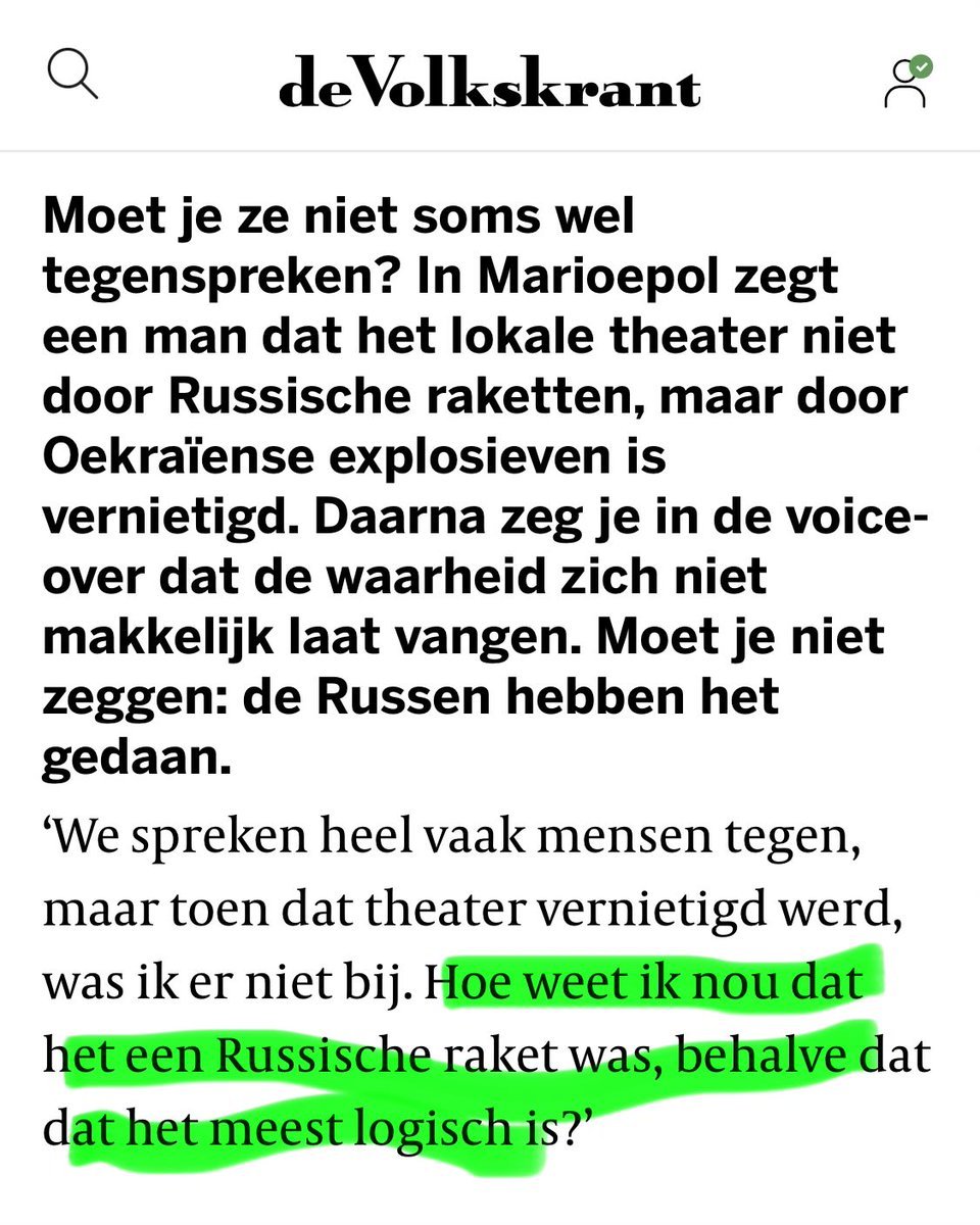 Erdbrink reageert in Trouw op de kritiek op zijn Rusland-serie. Opvallend: hij zegt dat hij bewust achterwege liet dat het theater in Marioepol door Russische bommen werd getroffen, omdat ‘iedereen dat wist’. Maar op 16/3 was hij daar in de Volkskrant nog niet zo zeker van. 1/2