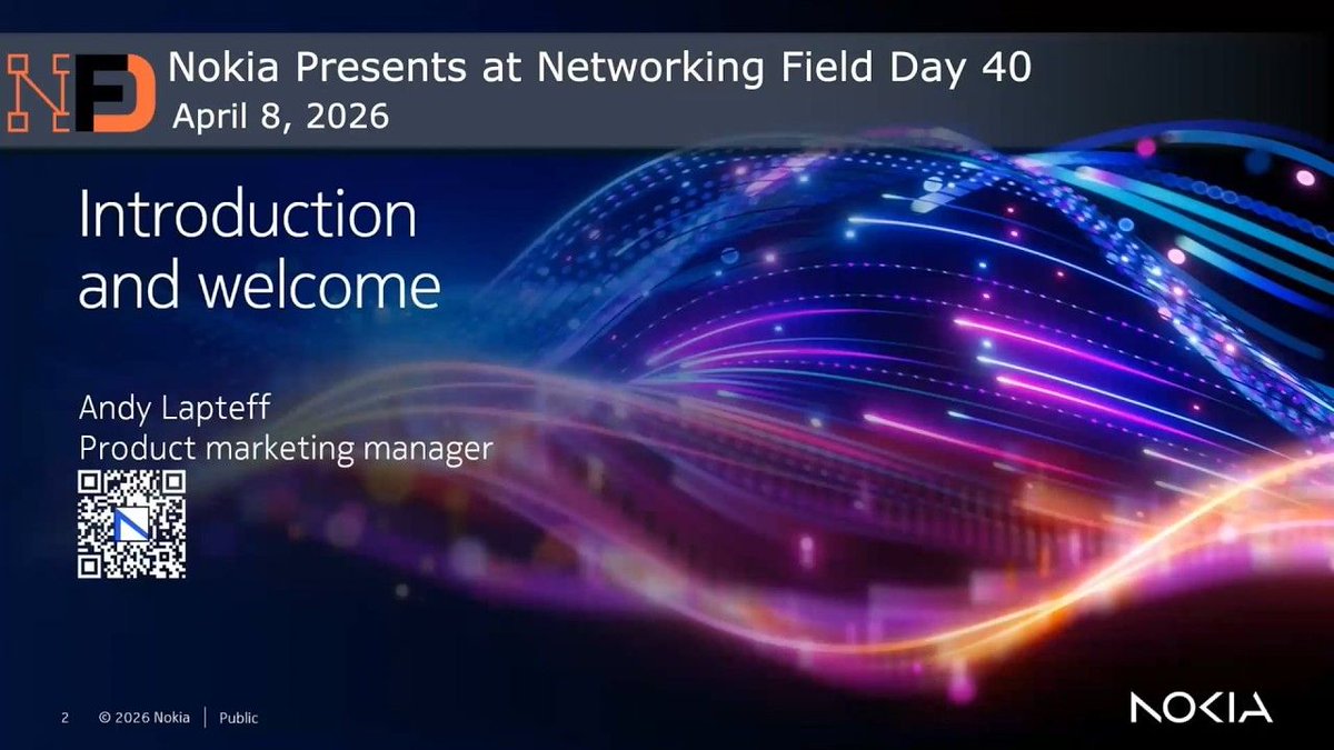 TechFieldDay's tweet photo. ICYMI: Nokia Introduction with Andy Lapteff #NFD40 #TFDLive

@TechFieldDay @NetworkingNerd @Nokia @NokiaIndustries @AndyLapteff #Networking #AIinNetworking #AINetworks #Nokia 

https://t.co/YrBYKiP2NP https://t.co/GCsOOO8U23