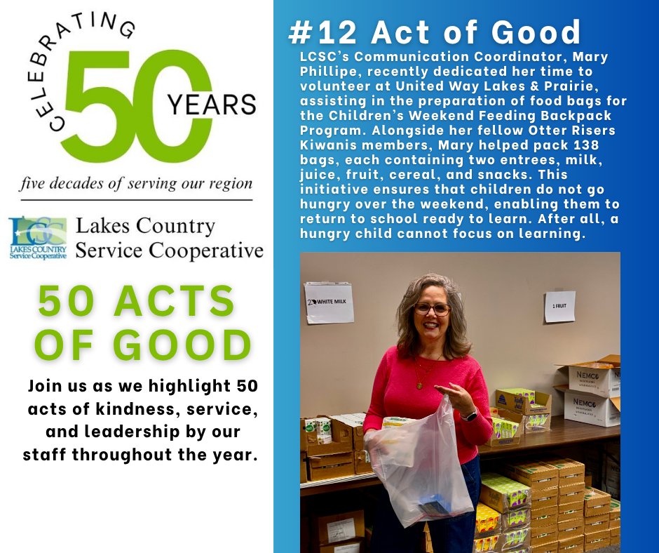 LakesCountrySC's tweet photo. Act #12 is here! 🌟 Mary Phillipe shares her Act of Good as we celebrate LCSC’s 50th Anniversary. 🎂 Strong communities start at home! 🏠💙

Learn more at https://t.co/xMz1CKubV3 🔗 #LCSC #50ActsOfGood https://t.co/WbiAGeZgiz