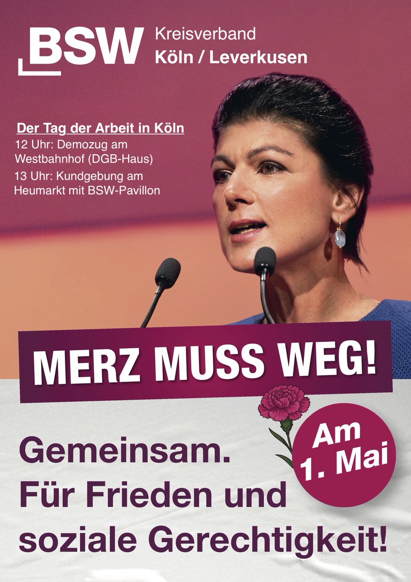 BSWkoeln's tweet photo. Am 1. Mai gehen wir gemeinsam auch in Köln auf die Straße: Für gute Löhne, sichere Renten &amp; Frieden!
Der Demozug startet um 12 Uhr am DGB-Haus (Hans-Böckler-Platz / Westbahnhof) &amp; führt zur großen Kundgebung am Heumarkt.
Gemeinsam für eine gerechte Zukunft in Sicherheit&amp;Frieden. https://t.co/PPIFatYJug