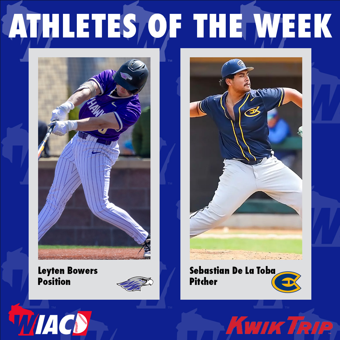 wiacsports's tweet image. #WIACBASE | @UWWAthletics Bowers and @UWECblugolds De La Toba Selected Kwik Trip Athlete of the Week Recognition: bit.ly/42z9kk1

#ExcellenceInAction
#d3baseball