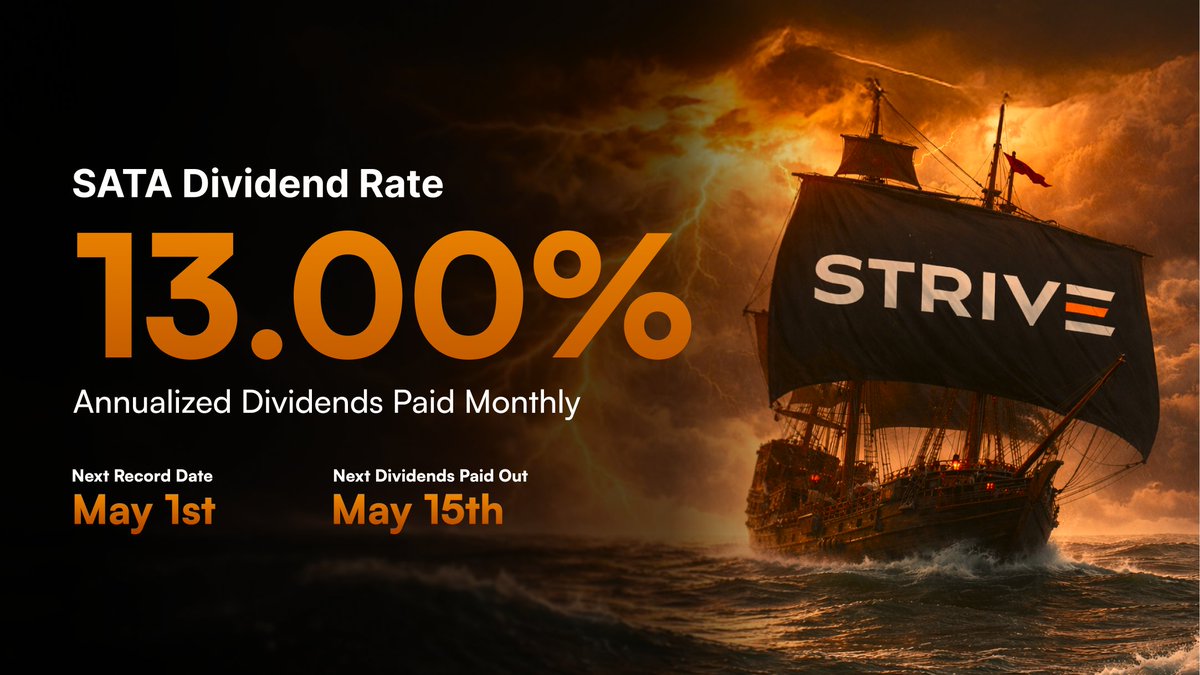 Strive's tweet image. Just three days left until the $SATA record date. 

Available on most brokerages, including Robinhood, Webull, Fidelity, and Schwab. 

Learn more at Strive.com.