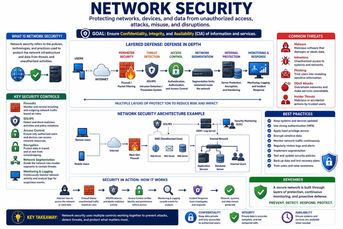 iboro_mich16735's tweet image. Day 93 / 100 🔐

Studied Network Security (ISC2)
Firewalls
IDS/IPS
Access Control
Monitoring
Layered defense = stronger security.

#100DaysOfCyberPH
#Cybersecurity
#NetworkSecurity
#ISC2