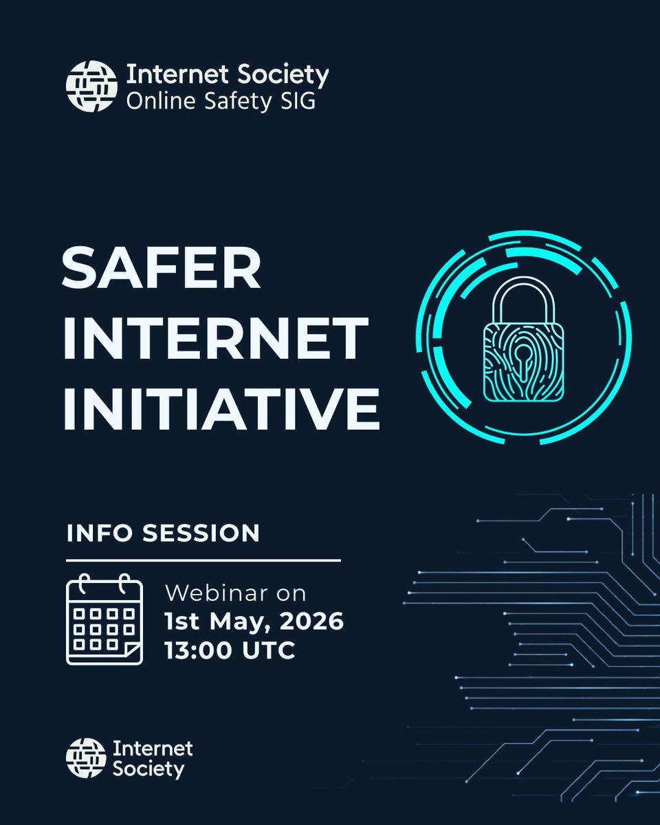 OnlineSafetySIG's tweet photo. Join Us: Unlocking the Safer Internet Initiative

🔗 Register here: https://t.co/zpl7SaxUzm

📖 Read more about the Safer Internet Initiative: https://t.co/VPbZfzxSdf

#SaferInternet #OnlineSafety #InternetSociety #DigitalTrust #Cybersecurity @internetsociety https://t.co/UyaOwTqp9S