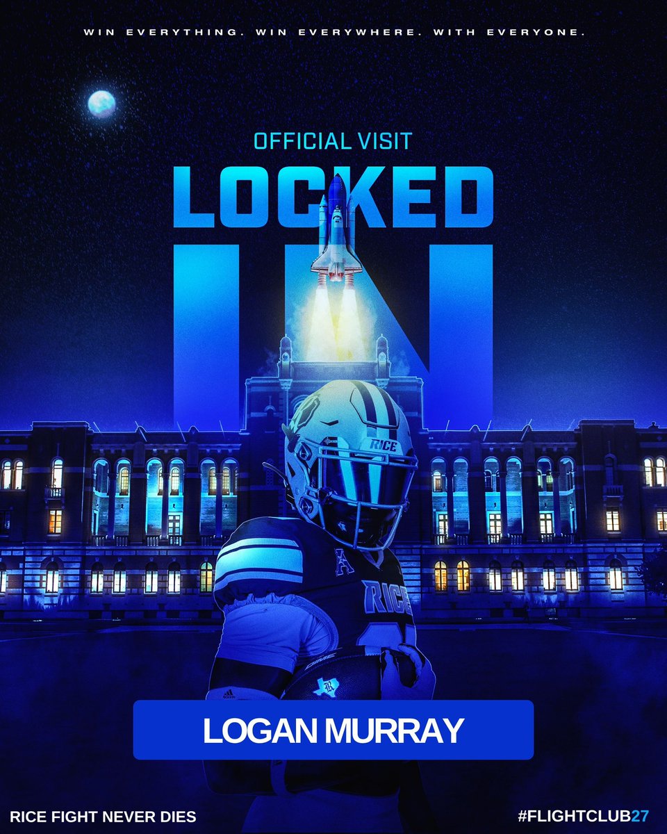 LoganMurray2027's tweet image. Locked in! #WE🦉🦉 @RiceOwlsFB @nbaker2_  @_CoachMunch @cdavie51