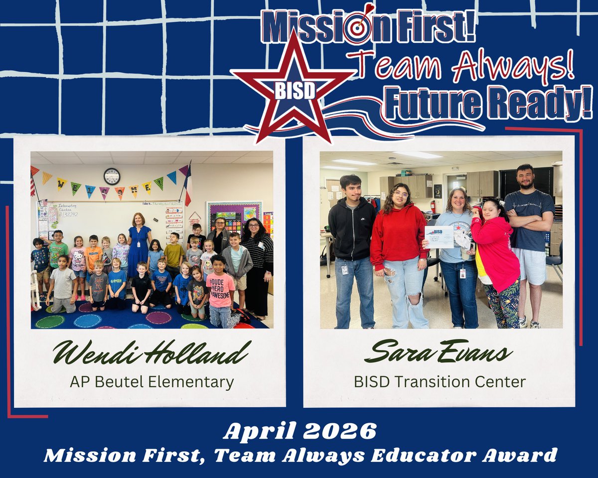BrazosportISD's tweet image. Congratulations Wendi Holland and Sara Evans, BISD's April Mission First, Team Always Educators! Read about them at brazosportisd.net/news/what_s_ne… @APBeutelElem @BISDSpcSvcs #FutureReady