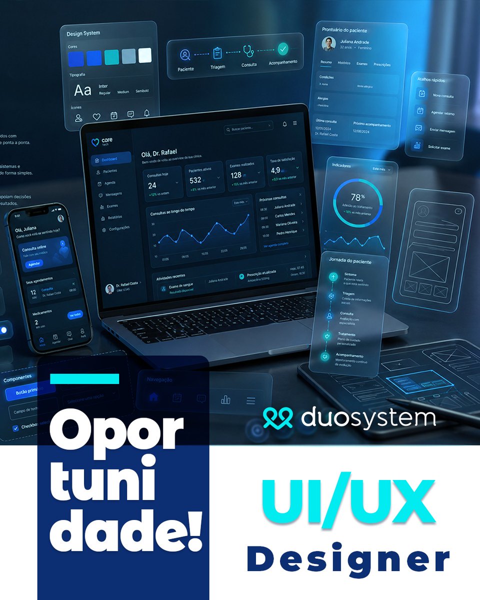 duosystemsaude's tweet photo. Na Duosystem, estamos em busca de um(a) UX/UI Designer que transforme dados em insights, ideias em soluções e produtos em experiências cada vez melhores.
🚀 Vem construir o futuro da saúde digital com a gente. https://t.co/0n91XaIBAh