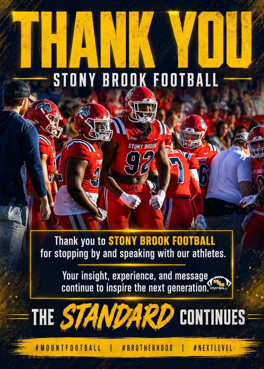 ThisisCoachHolt's tweet photo. Thank you @Coach_Mince54 from @StonyBrookFB for taking the time to stop by and speak with our student-athletes. Your message, experience, and insight made a lasting impact. We appreciate you investing in the next generation.

#Brotherhood #NextLevel #MountFootball https://t.co/l7lMhAQ6on