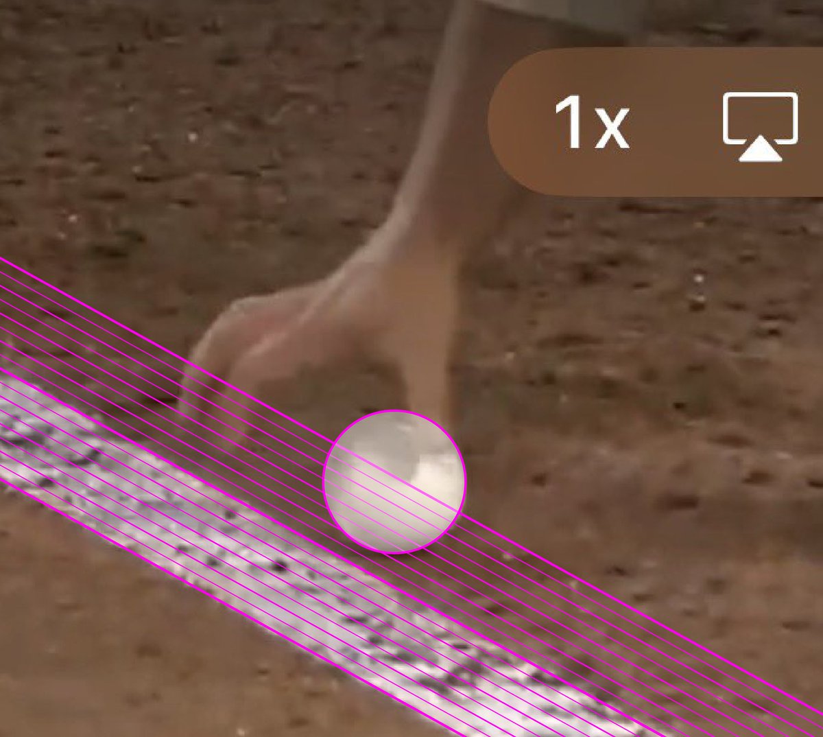 ZenFriar's tweet photo. @JomboyMedia Assuming the foul line is 4", and the ball is 2.86", then the ball is between 1.5" and 2" away from the line (pink lines are at 1/2" increments). Placing the ball 1.5" away from the line shows that there is no part of the ball that overhangs the line from any viewpoint. https://t.co/3q8h0DR8P0