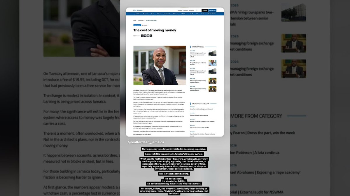 jamaica_homes's tweet image. Moving money is no longer invisible. It’s becoming expensive. A quiet shift is happening in…: Moving money is no longer invisible. It’s becoming expensive. A quiet shift is happening in Jamaica’s… youtube.com/shorts/8aBBP52… #Finance #Jamaica #MoneyTransfer #RealEstate #Investing