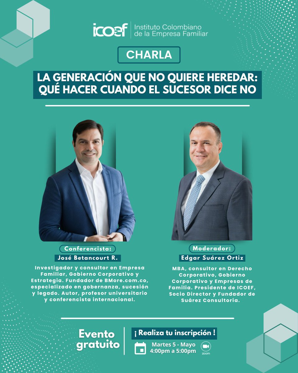 ICOEF1's tweet photo. En esta charla abriremos la conversación sobre lo que ocurre cuando la continuidad no sigue el camino previsto, y cómo abordar estas decisiones sin poner en riesgo la empresa ni las relaciones familiares.

Link de inscripción: https://t.co/ldNOhWUjuo https://t.co/6XGuTc5Fpw
