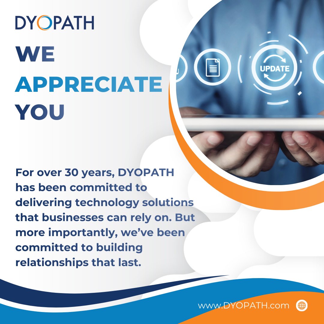 DYOPATH's tweet image. For over 30 years, DYOPATH has been committed to delivering technology solutions that businesses can rely on.

To our clients, past, present, and future, thank you for trusting us to protect, support, and evolve your IT environments.

#Experience #DYOPATH #ITLeadership #ThankYou
