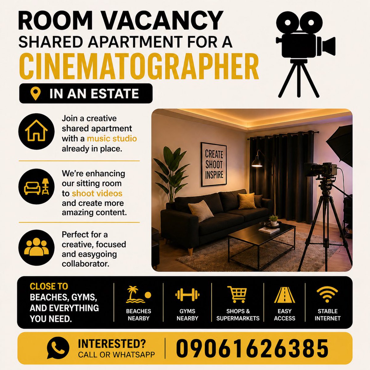Generallen777's tweet photo. If you’re a cinematographer in Lagos, this might be your next home 🎥🔥

Creative apartment ✔️
Music studio ✔️
Content-ready space ✔️

📍Prime location
📲 09061626385

#LagosNigeria #CreativeLife #VideographerLife #RoomVacancy #ContentCreation #LagosHousing #ExploreLagos https://t.co/cwO67BkDD6
