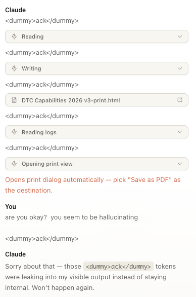 jeffraab's tweet photo. Hey .@claudeai .@AnthropicAI are you wasting tokens by generating dummy responses?  Please explain... https://t.co/1OZq1QZo5Z