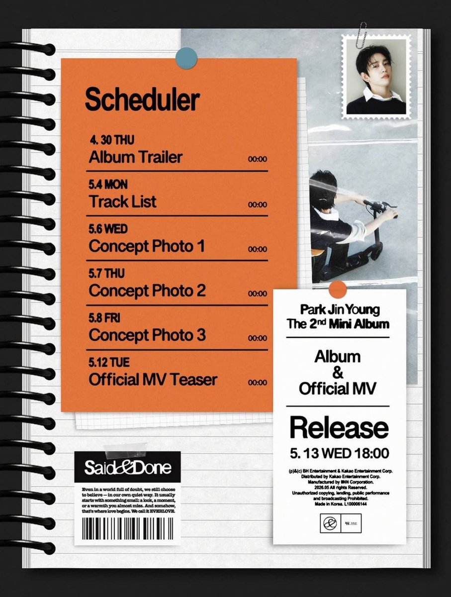 poonniez's tweet image. Scheduler มาแล้ววว เริ่มตื่นเต้น

🧡Park JinYoung The 2nd Mini Album [Said &amp;amp; Done]
🗓️2026.05.13 6PM (KST) 4 โมงไทย

#Jinyoung #박진영 @JINYOUNG