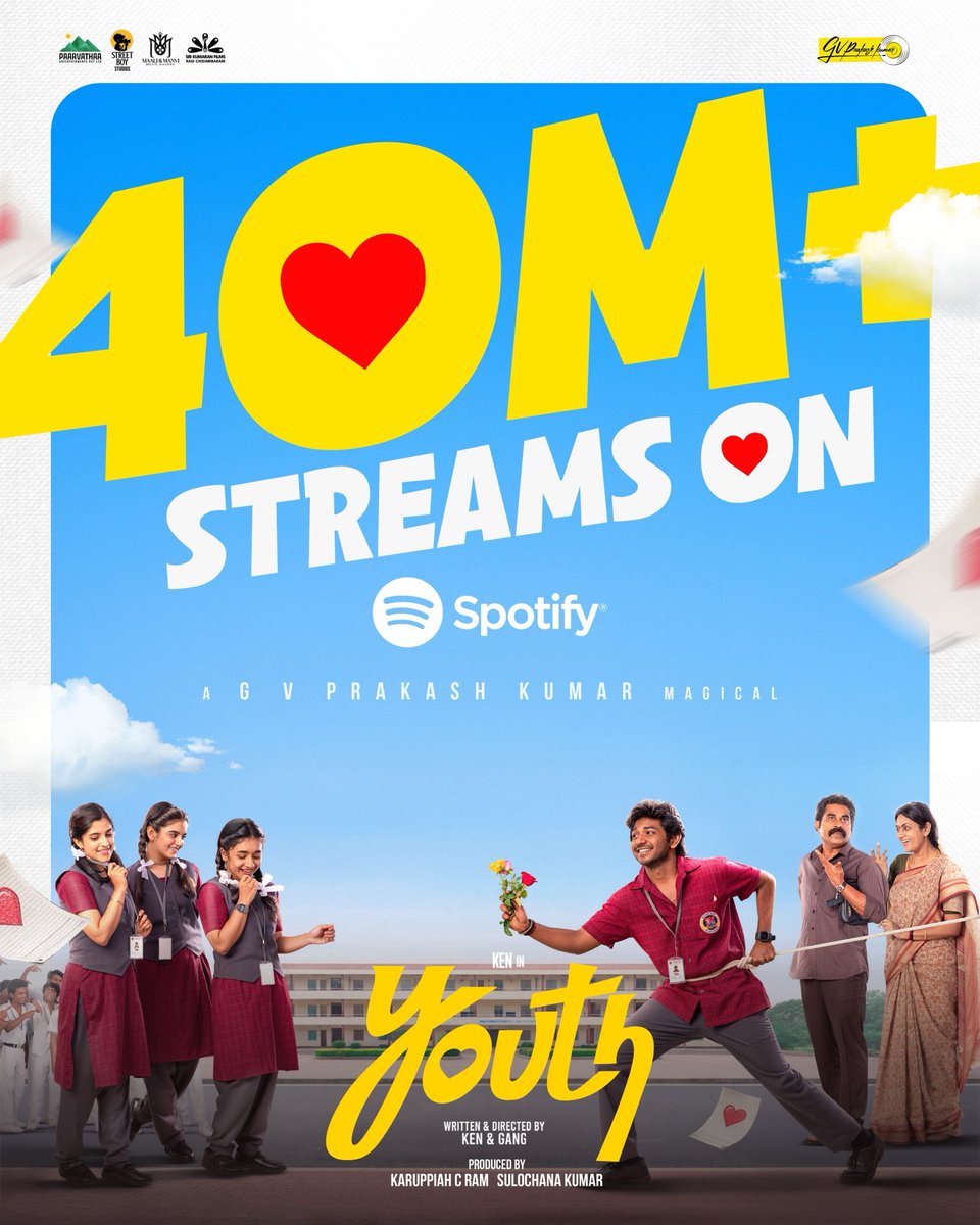 gvprakash's tweet image. 40 million streams on @spotifyindia @Spotify alone … #youth album smashing records ❤️❤️❤️