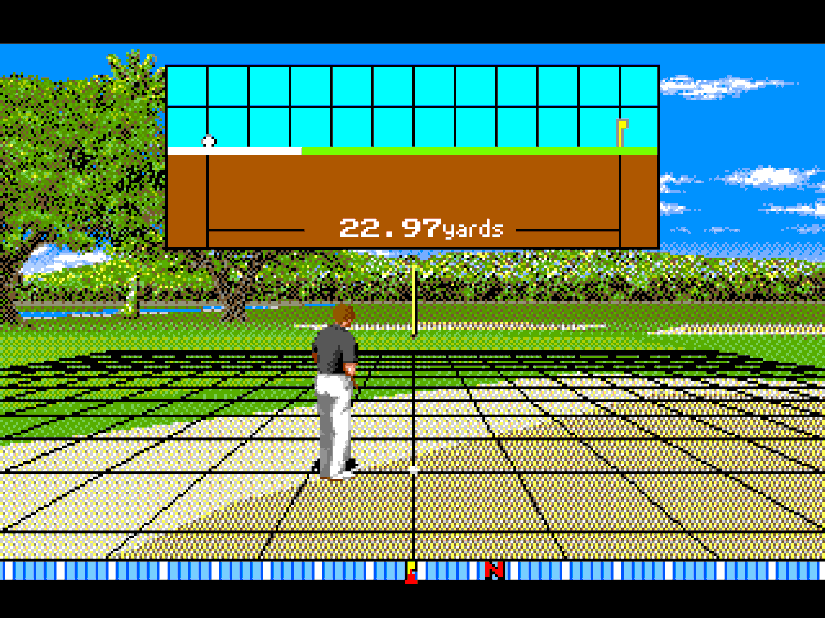 gingerbeardman's tweet image. How to check my terrain modifier is working correctly? Flatten the whole course, of course. 🫓👌🗿

#romhack #sega #megadrive #genesis #tesoft #new3dgolfsimulation #golf #flatearth