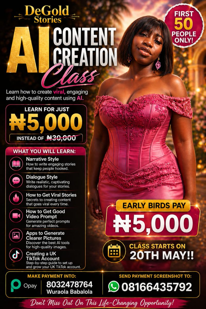 seyibabs8's tweet photo. Ready to level up your content game? 🚀

Join my AI Content Creation Class and learn how to create viral, engaging, and high-quality content with ease. 

From storytelling and dialogue to video prompts and AI tools—you’ll get everything you need to stand out!

Send a DM. https://t.co/MKheRki3HN
